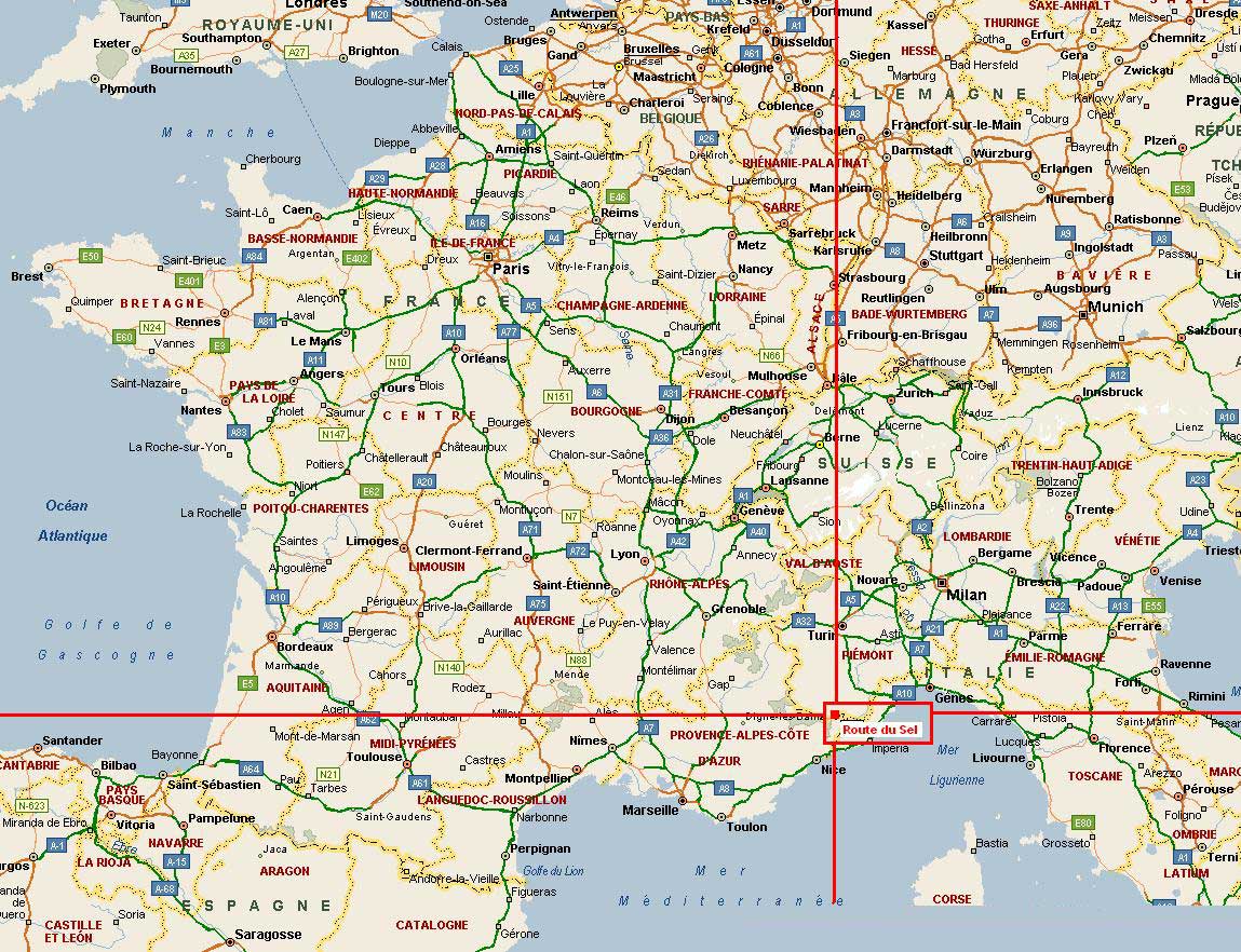 Carte routière – France-Italie