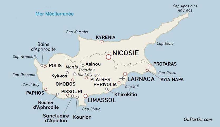 Carte de Chypre - Villes touristiques