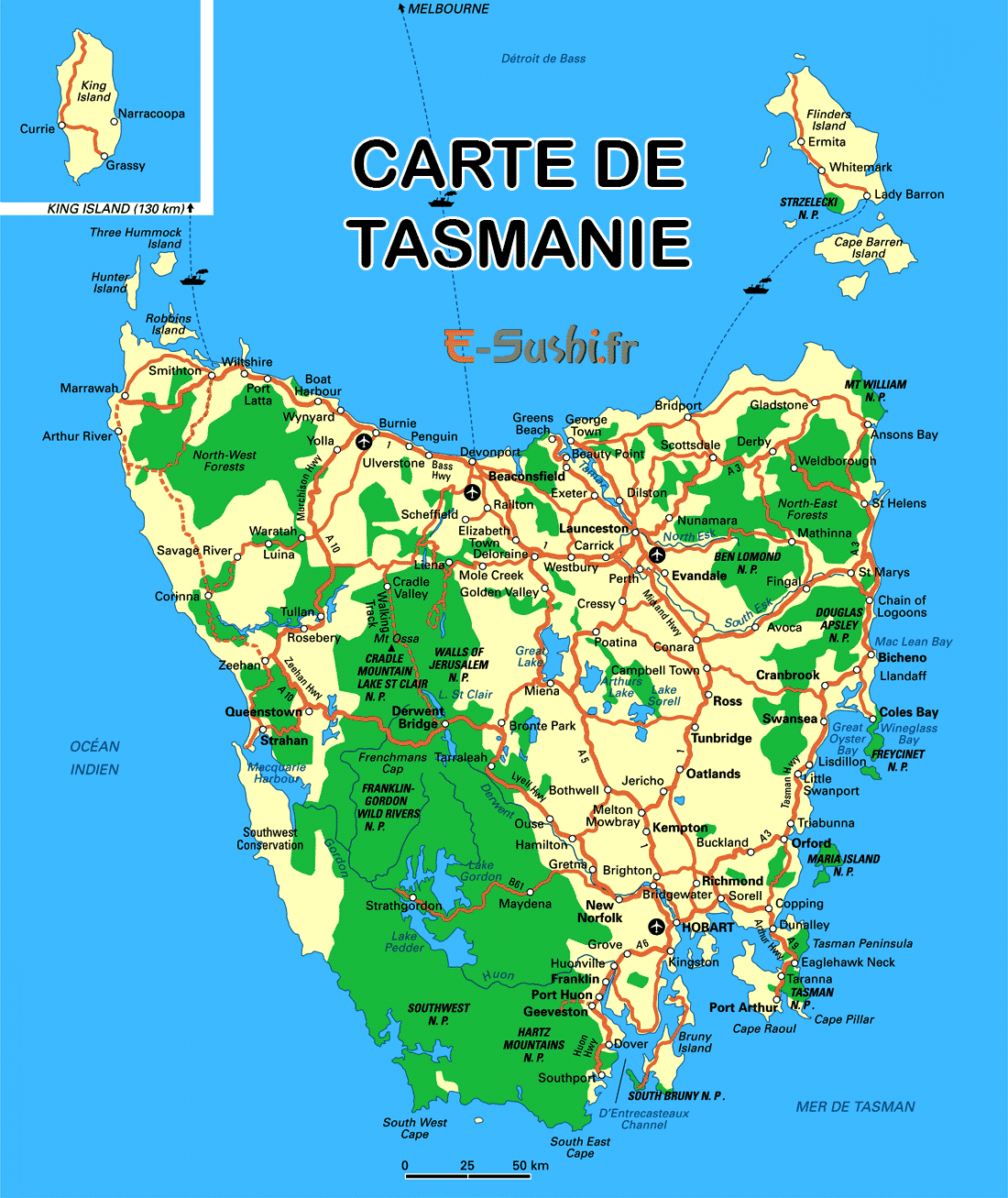 carte de Tasmanie