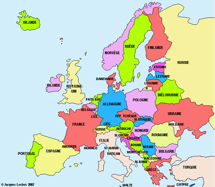 Carte de l'Europe - anglais