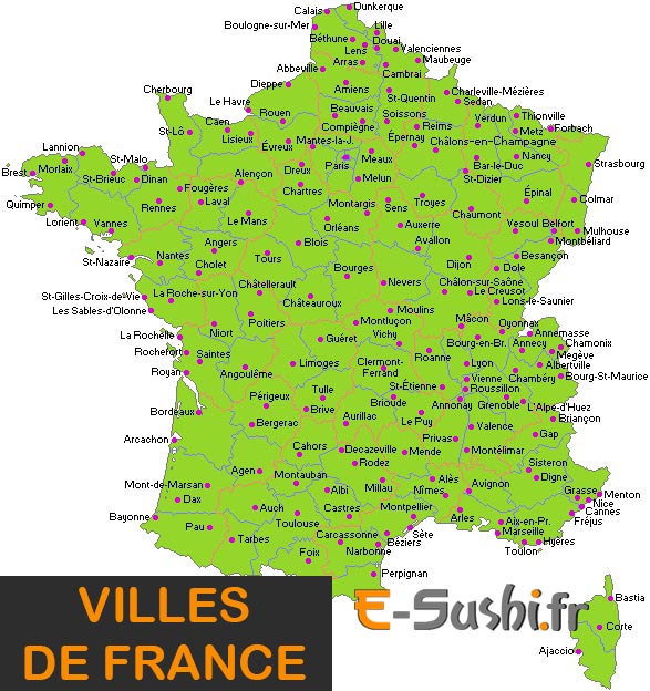 Carte détaillée des villes de France