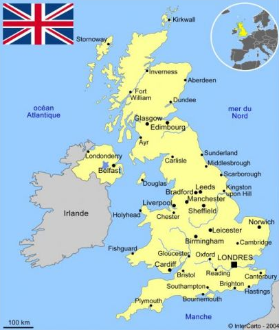 Carte Angleterre - Villes