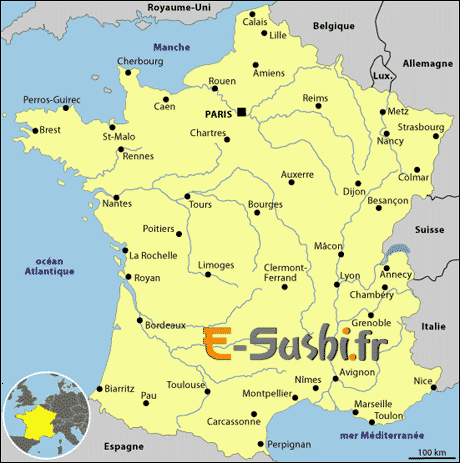 Carte de la France - Villes et fleuves
