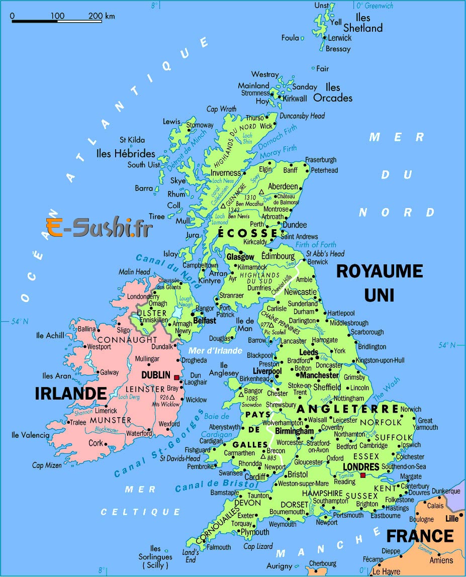 Carte villes et régions en Angleterre