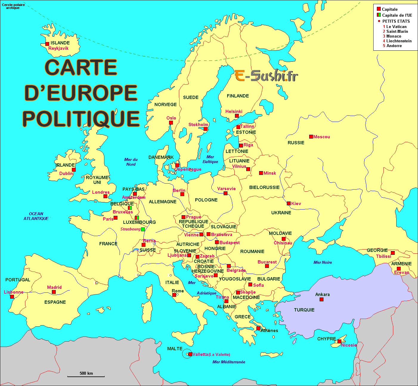 carte europe avec grands pays et capitales