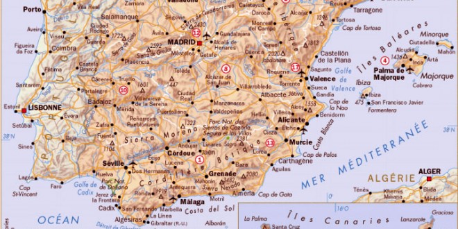 Carte détaillée pays d'Espagne, capitales, villes et régions