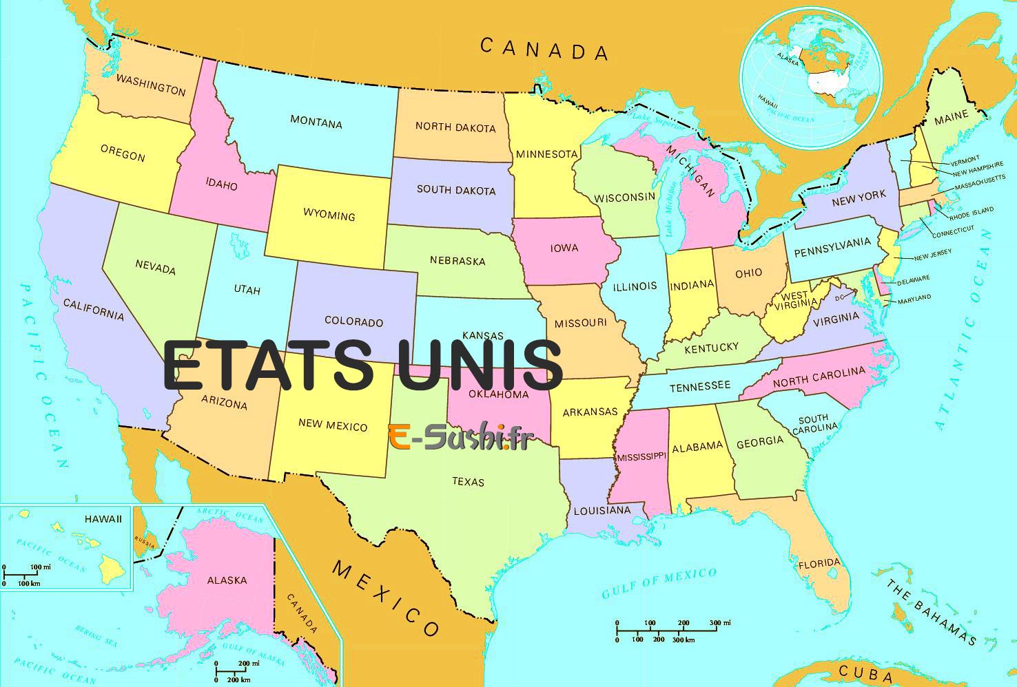 états unis - Carte générale des états