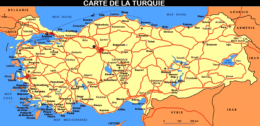 Carte de Turquie - Cliquez sur l'image pour agrandir la carte géographique