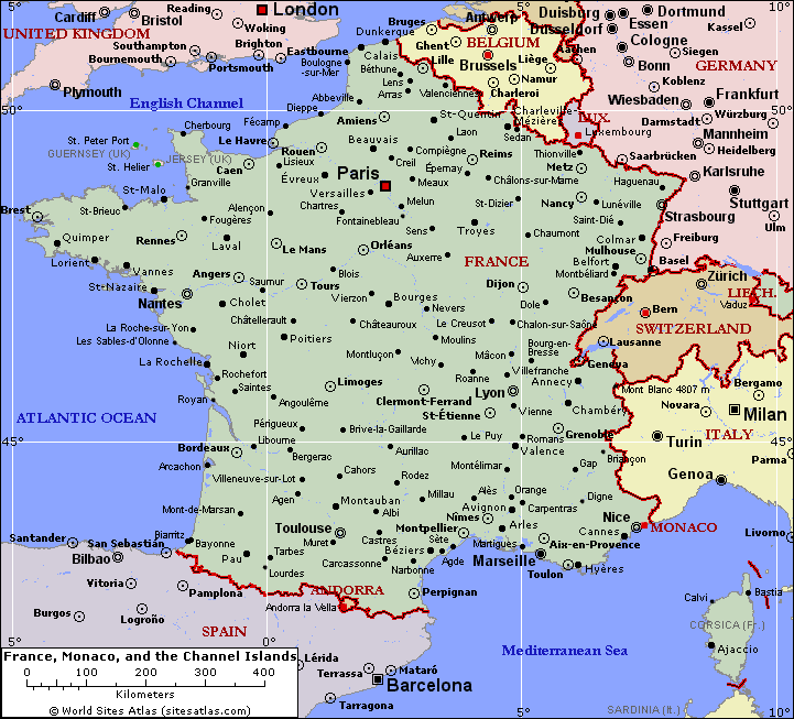 MAP OF FRANCE : Departments Regions Cities - image of France map