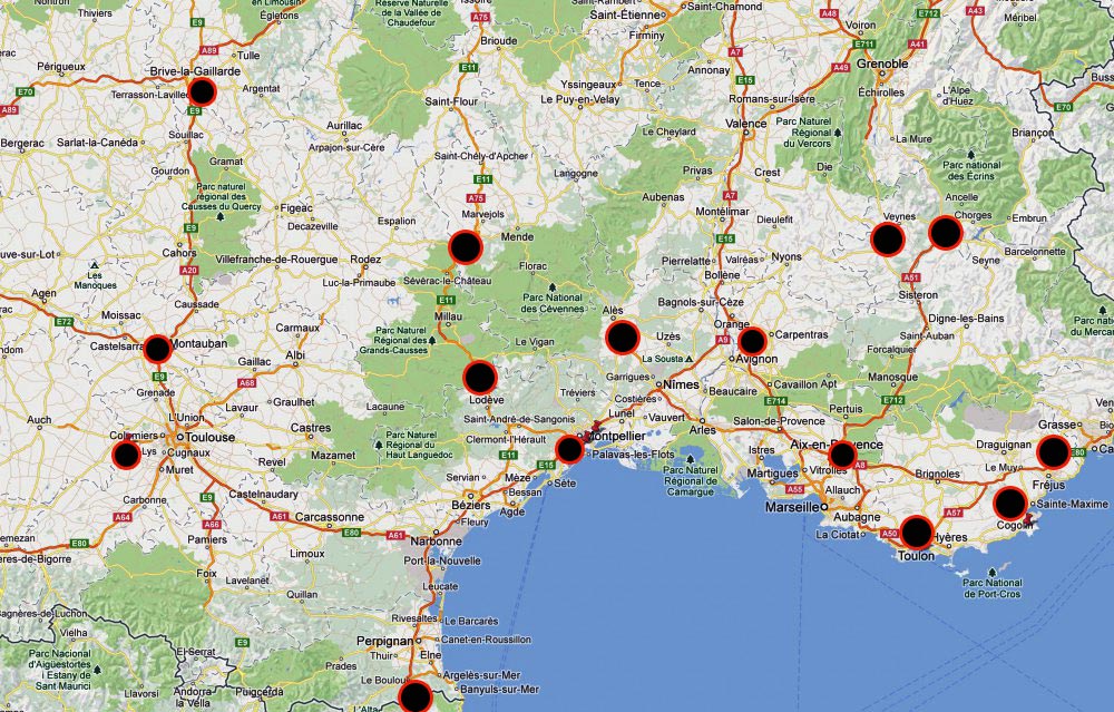 Carte radars - Sud de France
