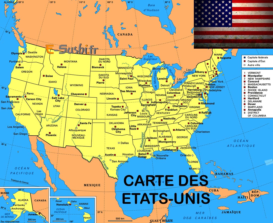 Cartes des Etats Unis - villes et états américains