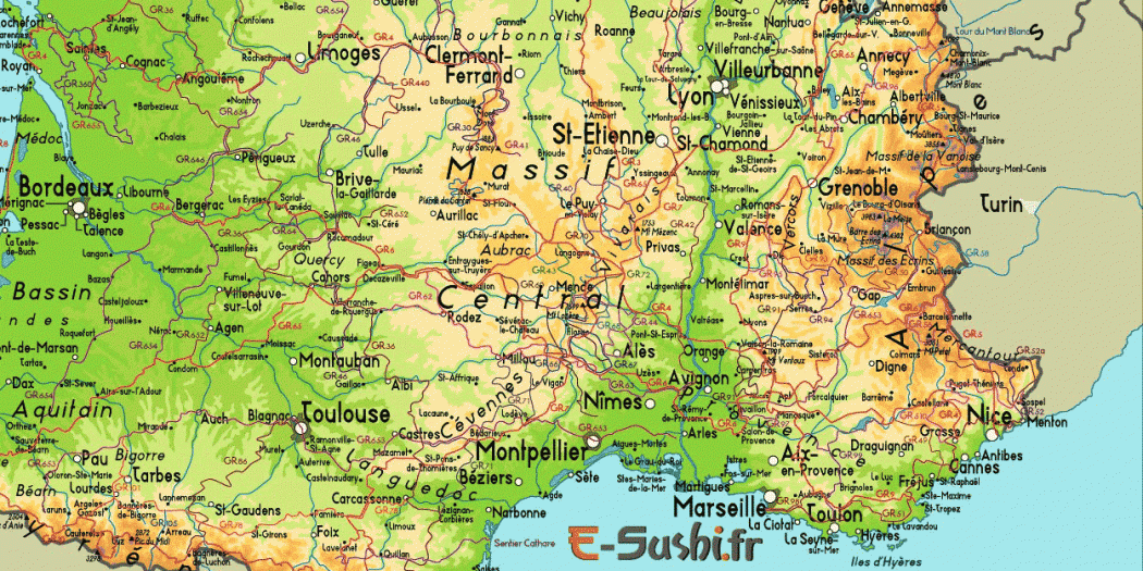 Carte de France Sud détaillée
