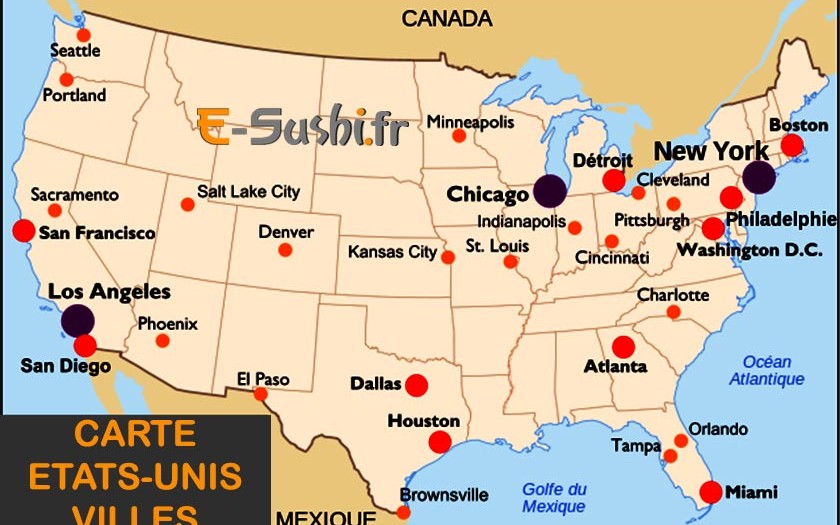 Carte Etats-Unis - Villes