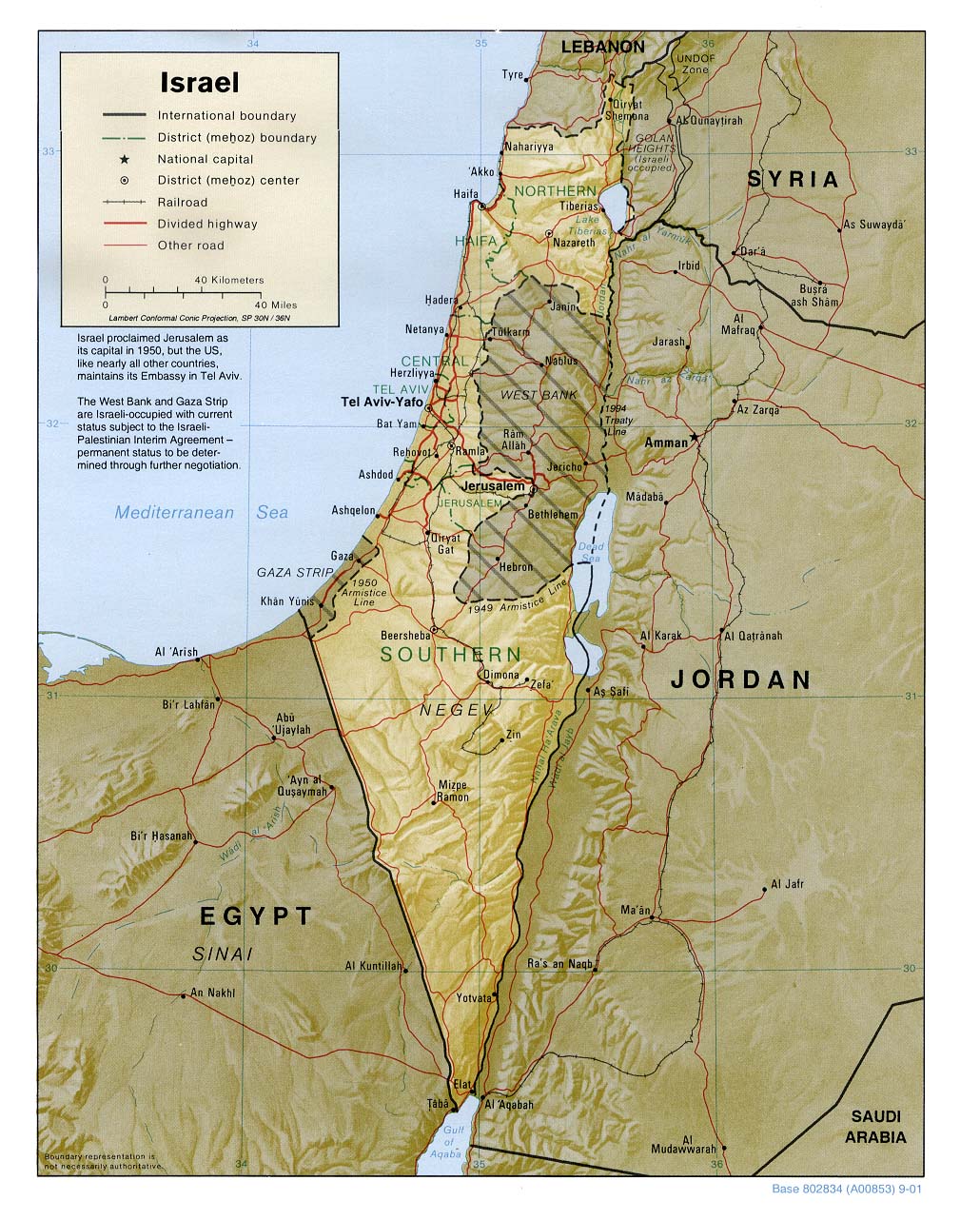 Carte avec Relief et pays limitrophes - Israël