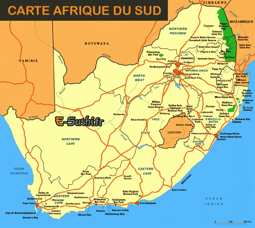 carte afrique du sud - g u00e9ographie