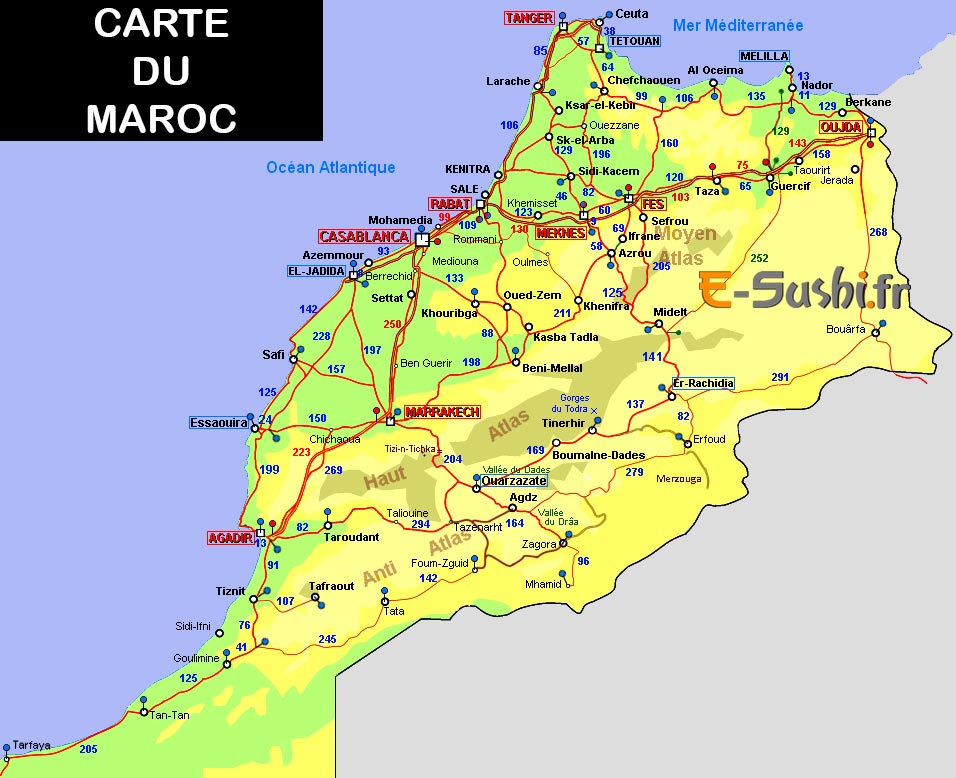 Carte des routes du Maroc