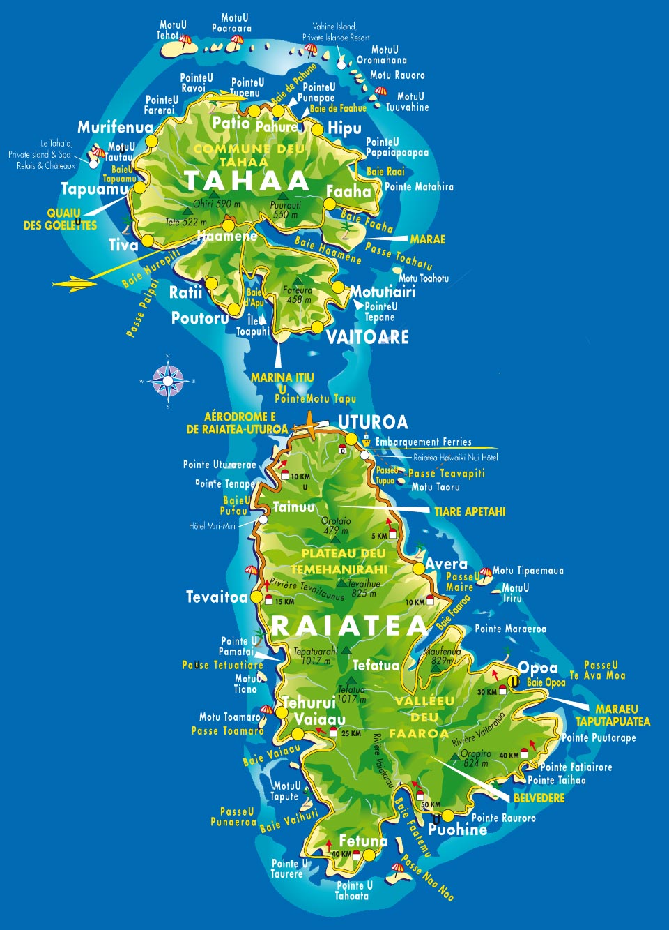 carte des îles Raiatea et Tahaa