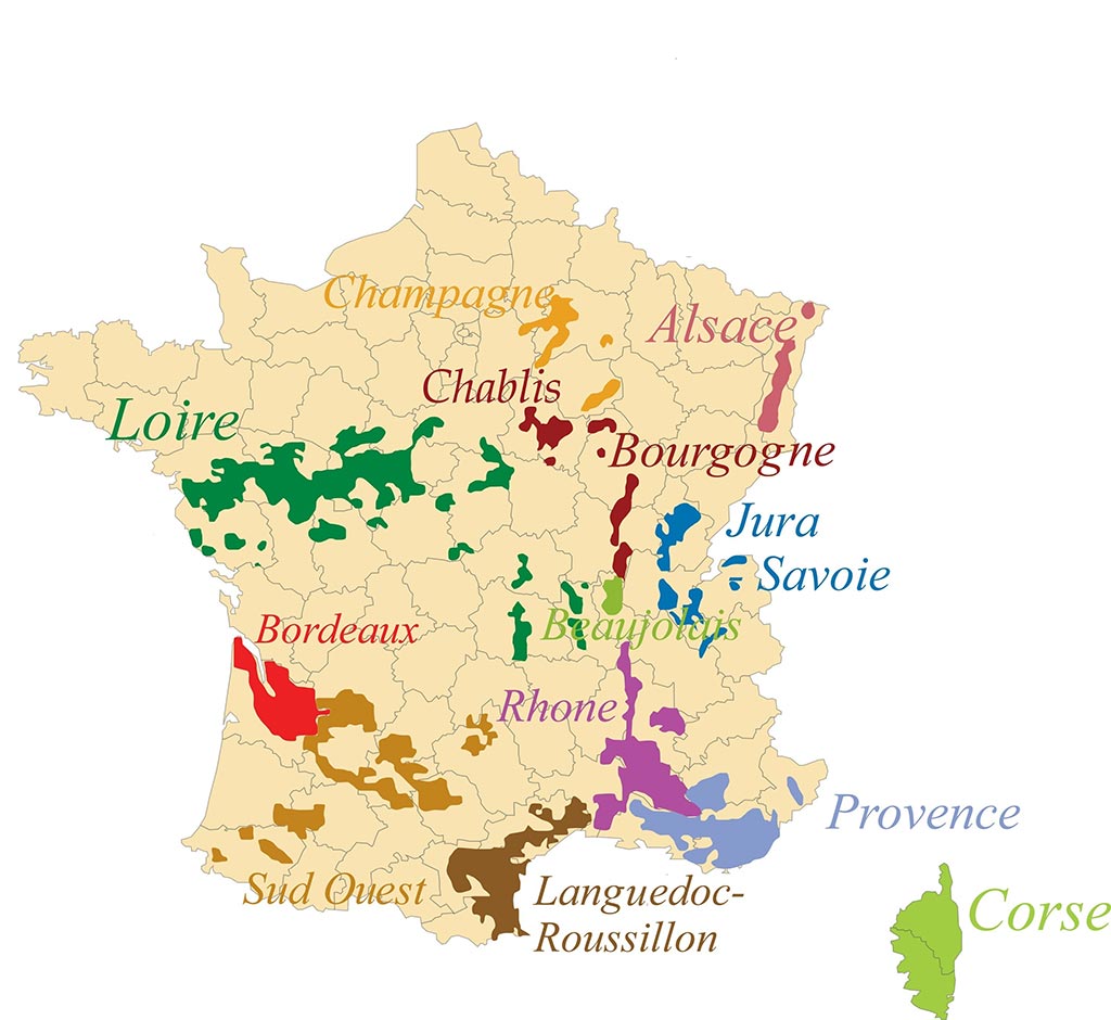 Carte des régions des vins de France