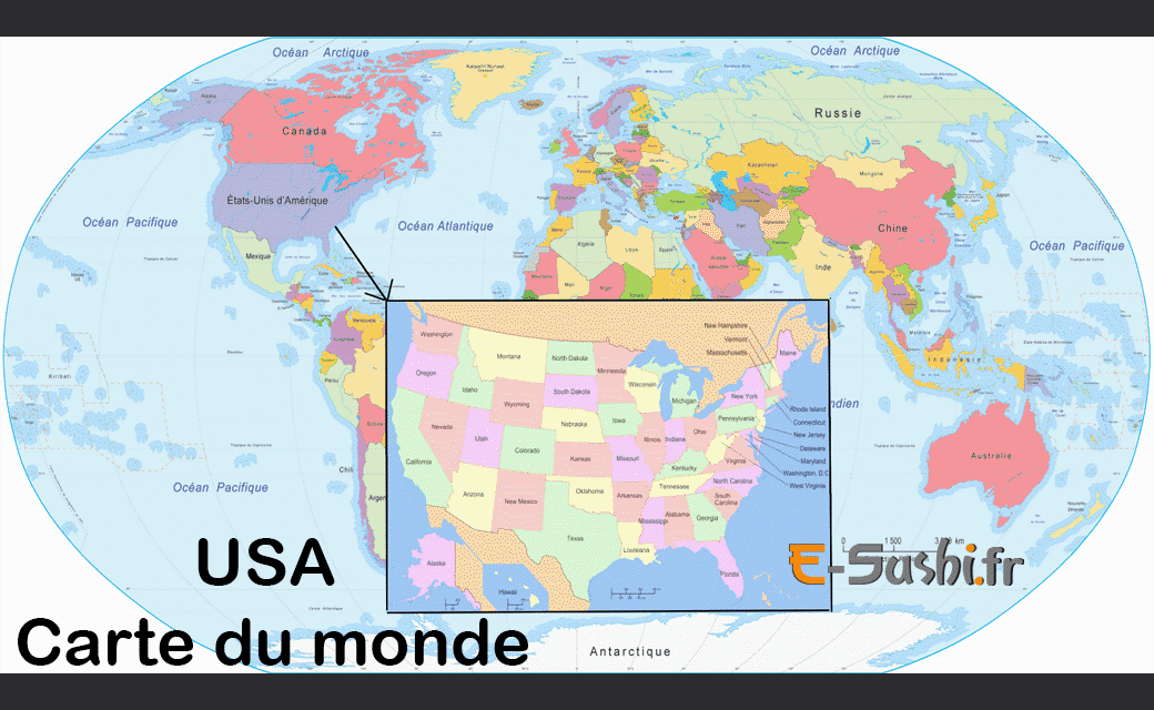 Carte géographique Usa dans le monde