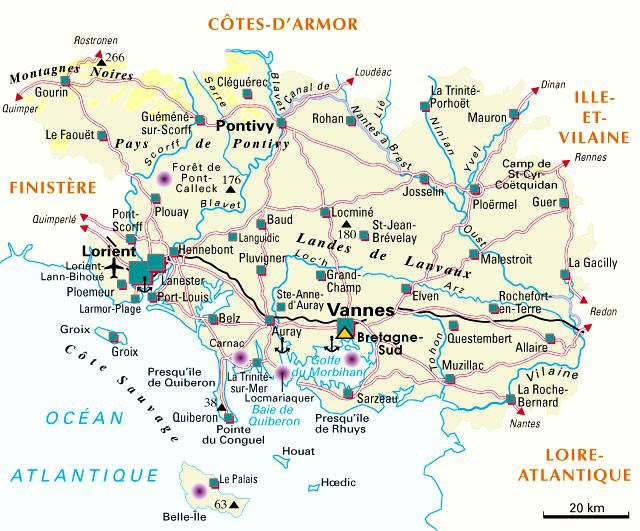 Carte du département du Morbihan