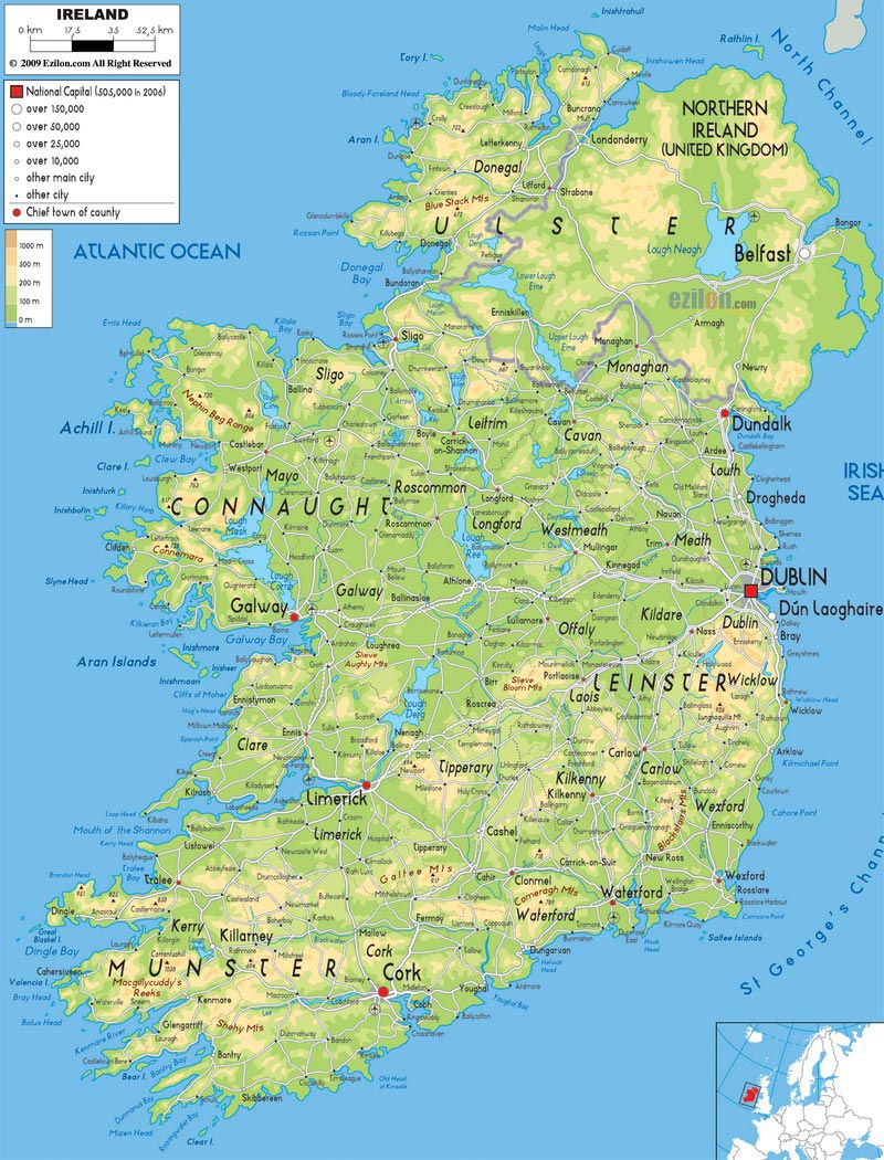 Carte Irlande - Géographie - Arts et Voyages