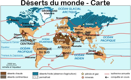 Carte des déserts dans le monde