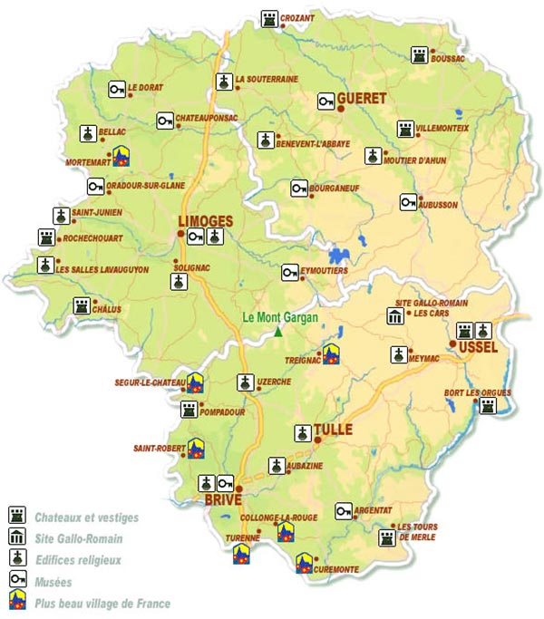 Carte des villes du Limousin