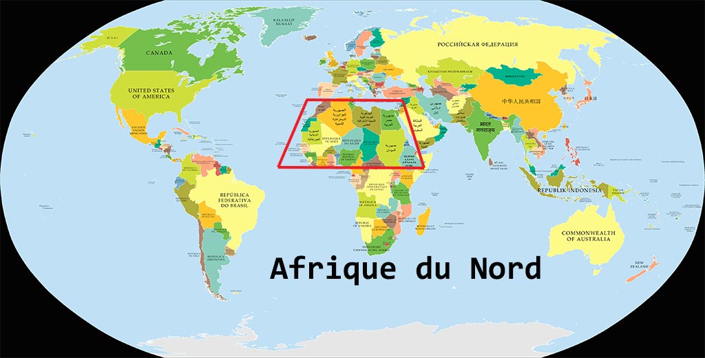 Afrique du Nord sur la Carte du Monde