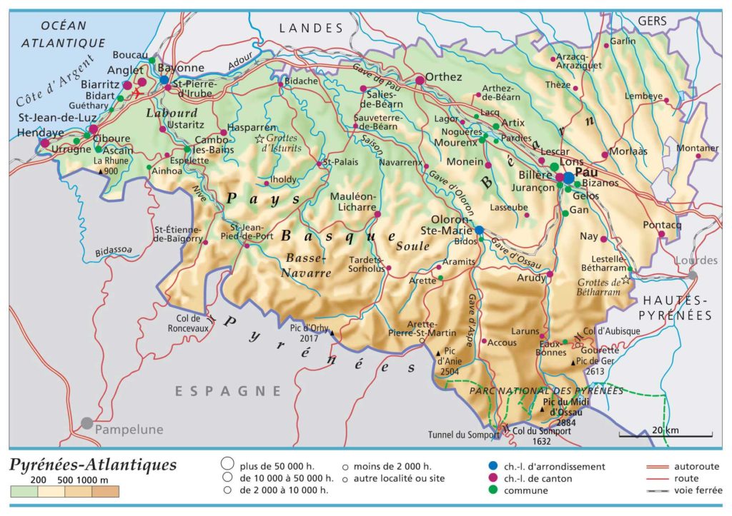 Carte de géographie - Pyrénées-Atlantiques