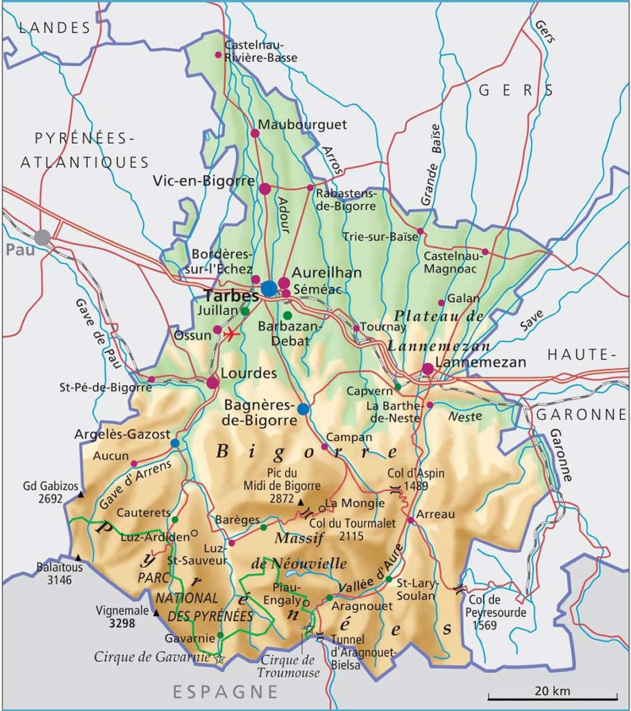 Carte détaillée des Hautes-Pyrénées