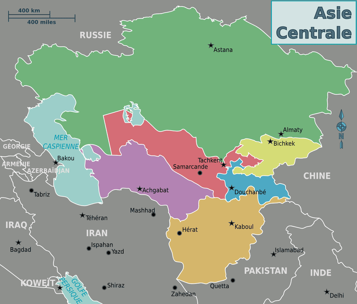 carte du monde asie centrale