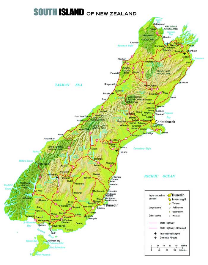 Carte Ile du Sud - Nouvelle Zélande